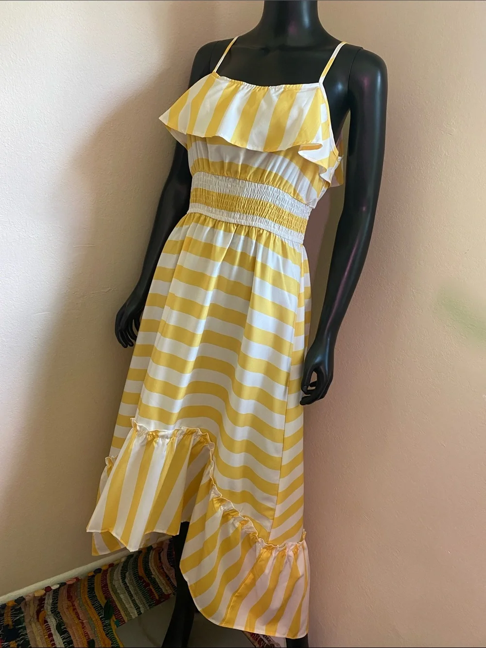 GLM Clothing Yellow & White Striped Maxi with Ruffle Bodice NWTs - Picture 3 of 9